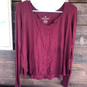 Maroon waffle T. Looser fit.